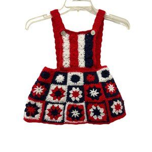 Grammy Crochet Jumper Dress Red White Blue Vintage Girlie